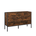 Commode de rangement en bois massif avec 7 tiroirs, 123 cm (L) x 40 cm (P) x 79 cm (H), marron rustique