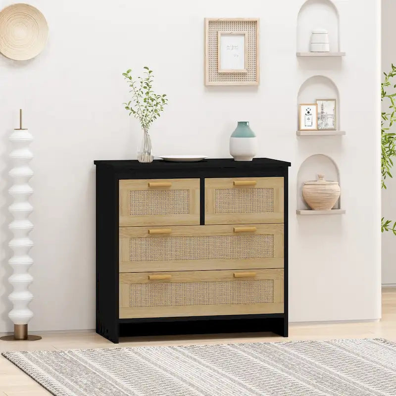 Armoire en rotin à 4 tiroirs pour chambre à coucher