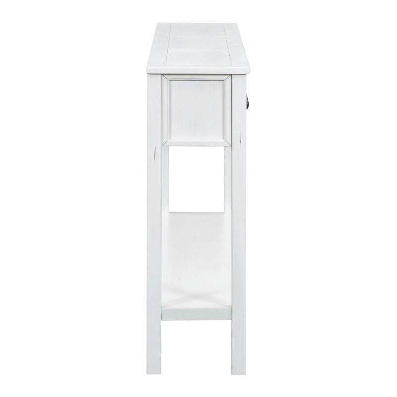 Console rustique d'entrée, table d'appoint de 152 cm de long avec deux tiroirs de tailles différentes et une étagère inférieure pour le rangement