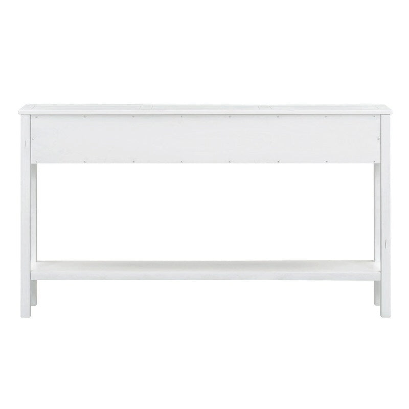 Console rustique d'entrée, table d'appoint de 152 cm de long avec deux tiroirs de tailles différentes et une étagère inférieure pour le rangement
