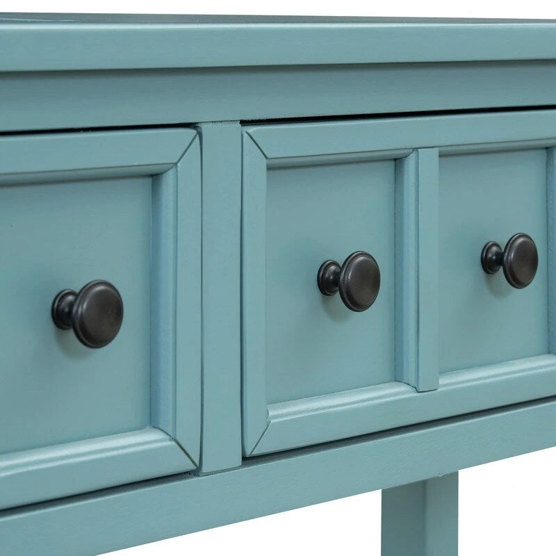 Console rustique d'entrée, table d'appoint de 152 cm de long avec deux tiroirs de tailles différentes et une étagère inférieure pour le rangement