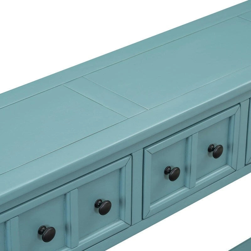 Console rustique d'entrée, table d'appoint de 152 cm de long avec deux tiroirs de tailles différentes et une étagère inférieure pour le rangement