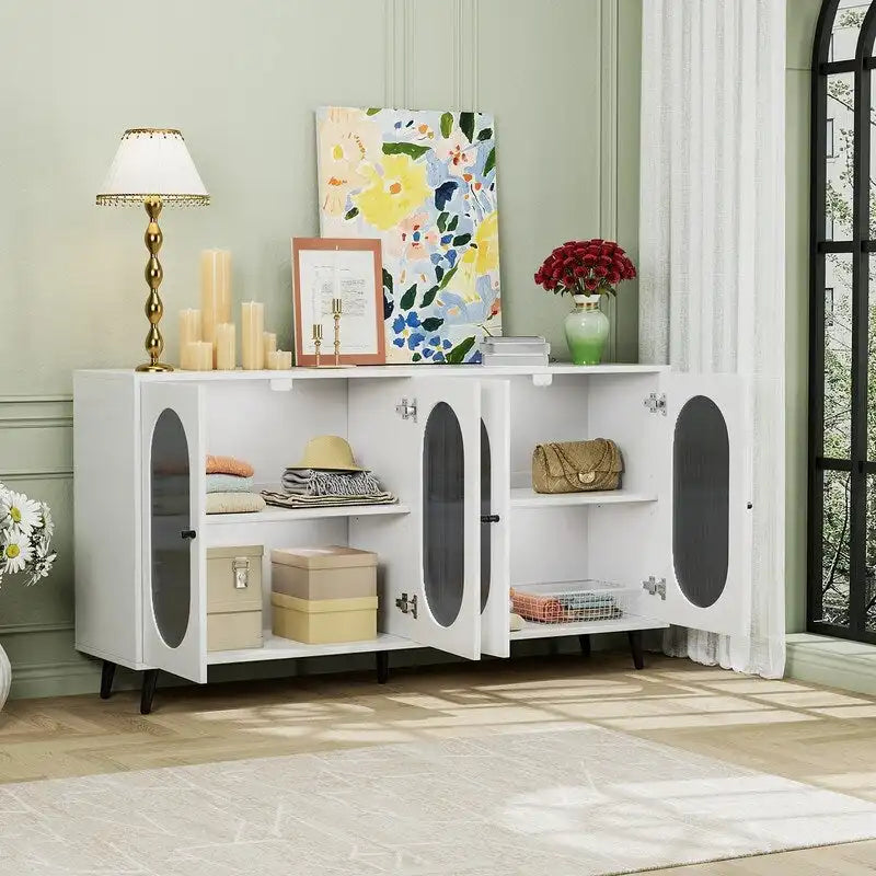 Buffet Grondin moderne et minimaliste en bois avec 4 portes en acrylique et étagères intérieures réglables