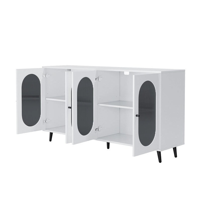 Buffet Grondin moderne et minimaliste en bois avec 4 portes en acrylique et étagères intérieures réglables