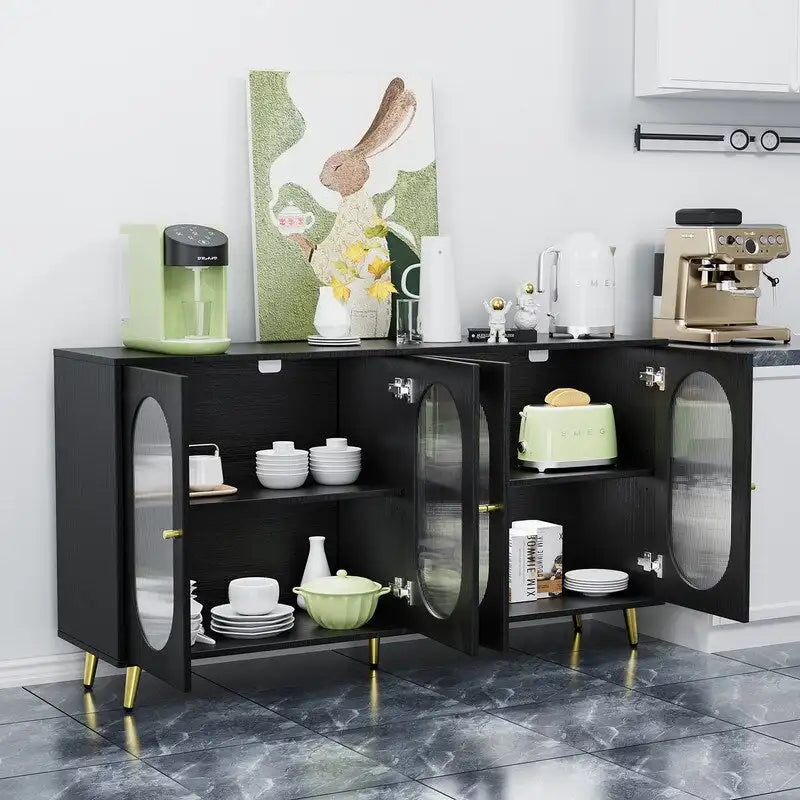 Buffet Grondin moderne et minimaliste en bois avec 4 portes en acrylique et étagères intérieures réglables