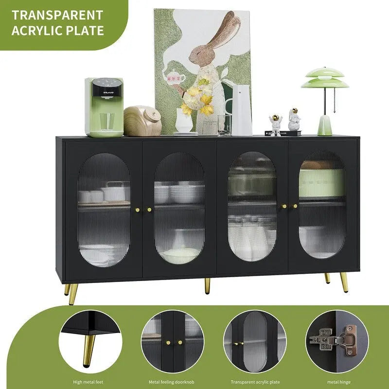 Buffet Grondin moderne et minimaliste en bois avec 4 portes en acrylique et étagères intérieures réglables