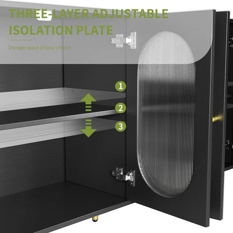 Buffet Grondin moderne et minimaliste en bois avec 4 portes en acrylique et étagères intérieures réglables