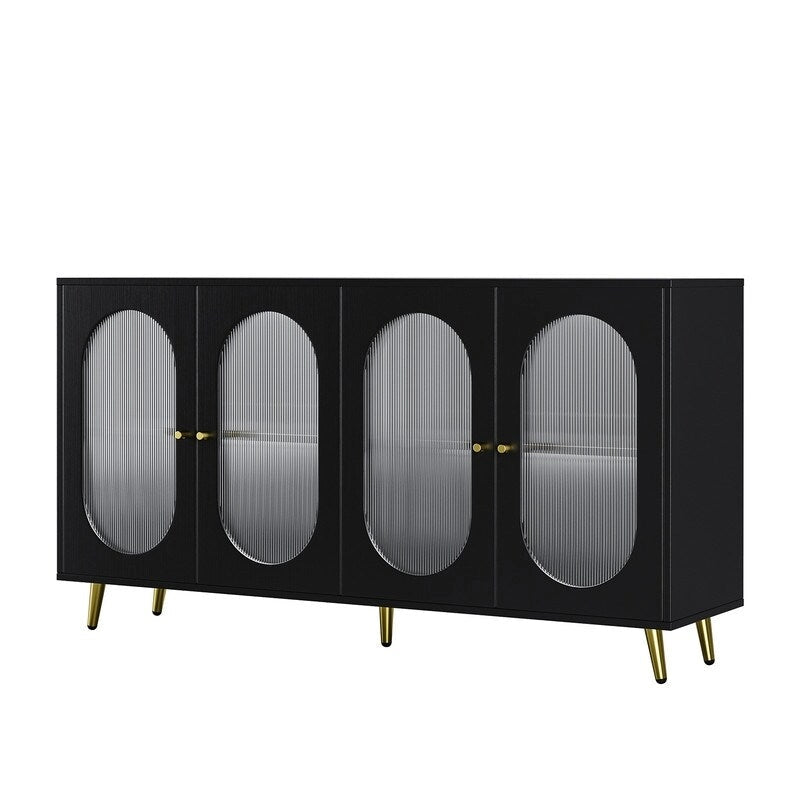 Buffet Grondin moderne et minimaliste en bois avec 4 portes en acrylique et étagères intérieures réglables