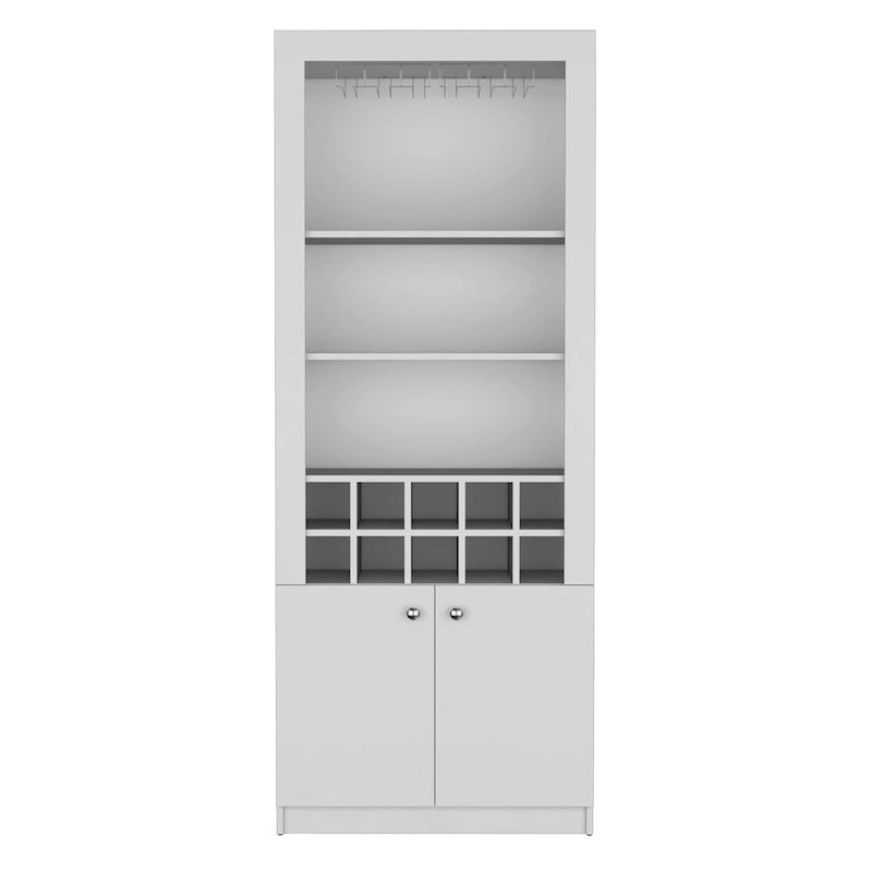 Meuble bar moderne à 4 niveaux de 74 pouces de haut avec porte-verres, étagère à verres à pied, meuble à vin, meuble à spiritueux, 10 casiers à bouteilles et 4 étagères.