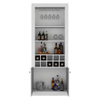 Meuble bar moderne à 4 niveaux de 74 pouces de haut avec porte-verres, étagère à verres à pied, meuble à vin, meuble à spiritueux, 10 casiers à bouteilles et 4 étagères.