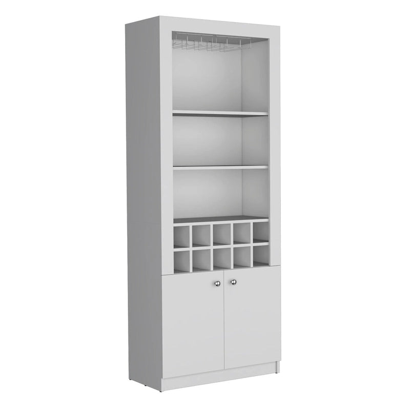 Meuble bar moderne à 4 niveaux de 74 pouces de haut avec porte-verres, étagère à verres à pied, meuble à vin, meuble à spiritueux, 10 casiers à bouteilles et 4 étagères.