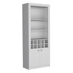 Meuble bar moderne à 4 niveaux de 74 pouces de haut avec porte-verres, étagère à verres à pied, meuble à vin, meuble à spiritueux, 10 casiers à bouteilles et 4 étagères.