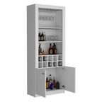 Meuble bar moderne à 4 niveaux de 74 pouces de haut avec porte-verres, étagère à verres à pied, meuble à vin, meuble à spiritueux, 10 casiers à bouteilles et 4 étagères.