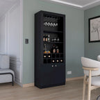Meuble bar moderne à 4 niveaux de 74 pouces de haut avec porte-verres, étagère à verres à pied, meuble à vin, meuble à spiritueux, 10 casiers à bouteilles et 4 étagères.
