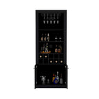Meuble bar moderne à 4 niveaux de 74 pouces de haut avec porte-verres, étagère à verres à pied, meuble à vin, meuble à spiritueux, 10 casiers à bouteilles et 4 étagères.