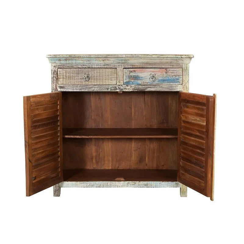 Buffet Lexington à 2 tiroirs et 2 portes à persiennes, blanc vintage