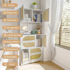 Armoire de rangement avec portes en rotin, haute armoire autoportante