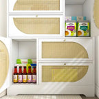 Armoire de rangement avec portes en rotin, haute armoire autoportante