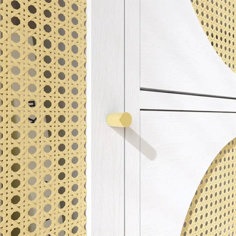 Armoire de rangement avec portes en rotin, haute armoire autoportante