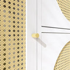 Armoire de rangement avec portes en rotin, haute armoire autoportante