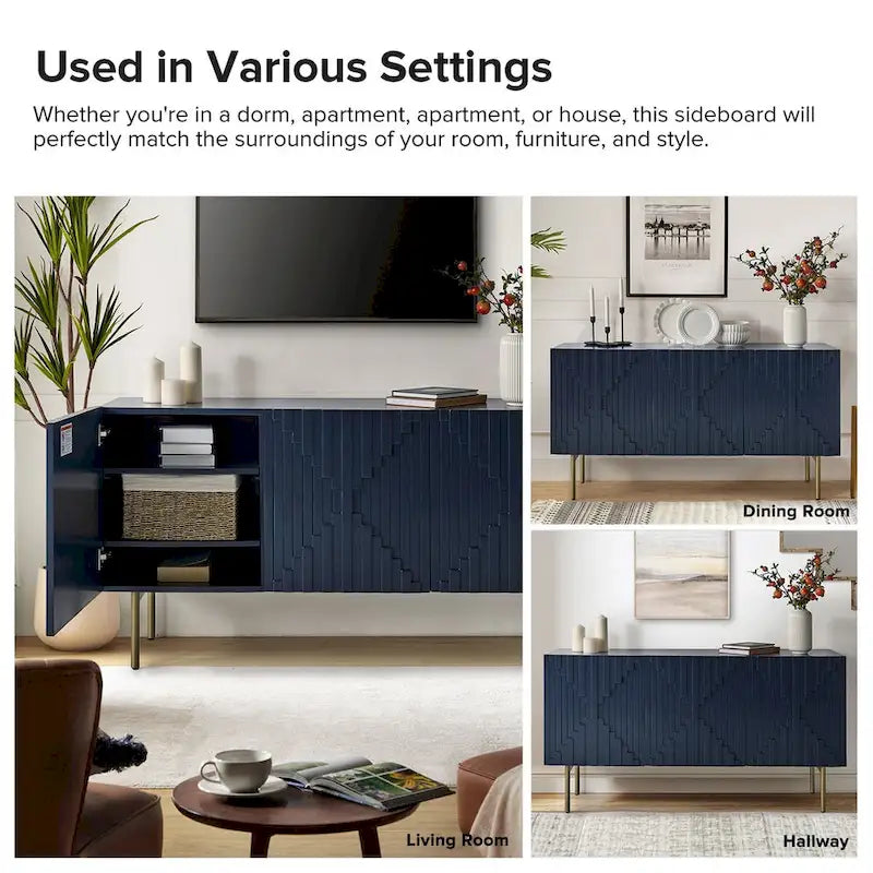 Buffet Reginald Modern de 147 cm de large avec gestion des câbles et pieds réglables par HULALA HOME