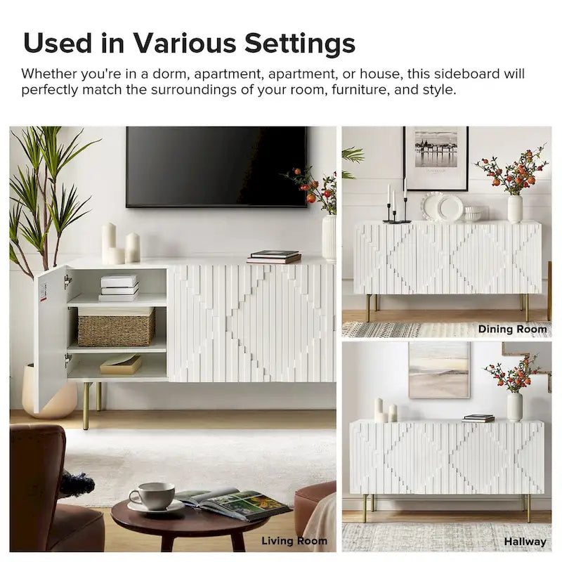 Buffet Reginald Modern de 147 cm de large avec gestion des câbles et pieds réglables par HULALA HOME