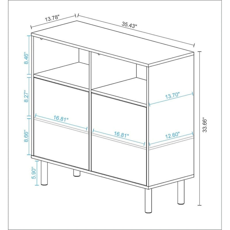 Buffet Manhattan Comfort style moderne du milieu du siècle à 6 étagères