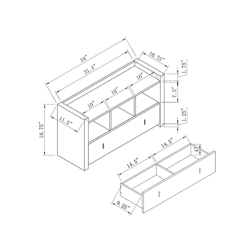 Banc à chaussures blanc pour entrée, meuble de rangement à trois étagères avec tiroir