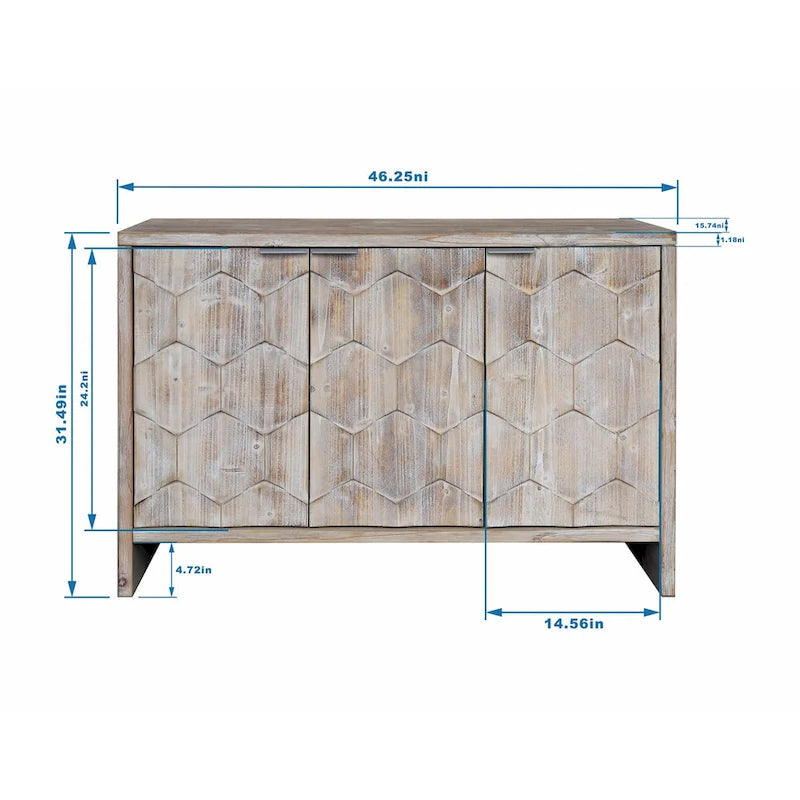 Buffet/meuble d'appoint en bois de style campagnard à 3 portes avec rangement