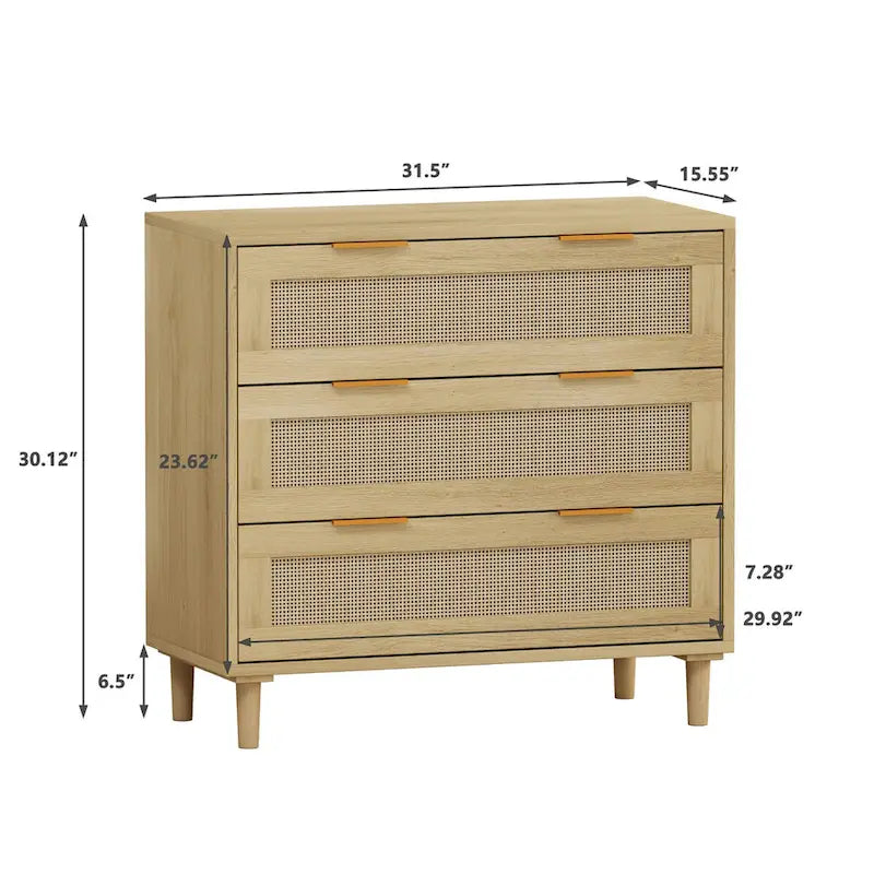 Armoire de rangement en rotin à 3 tiroirs (lot de 2)