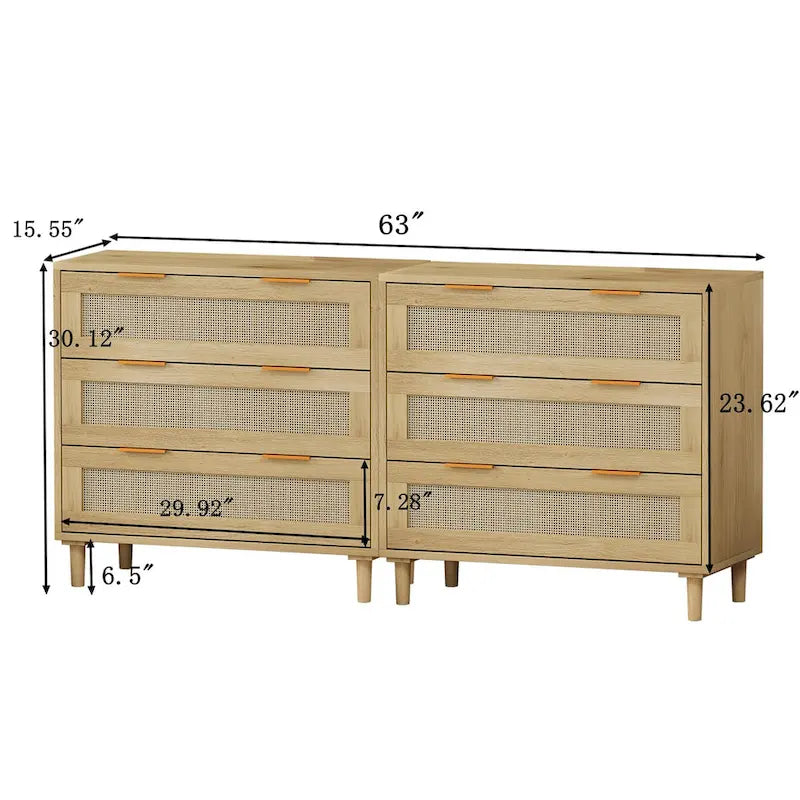 Armoire de rangement en rotin à 3 tiroirs (lot de 2)