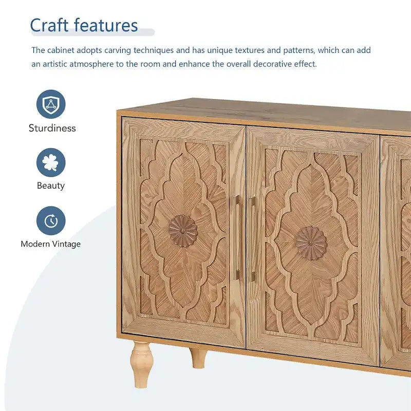 Grand meuble de rangement avec porte à motif floral sculpté et poignée en métal