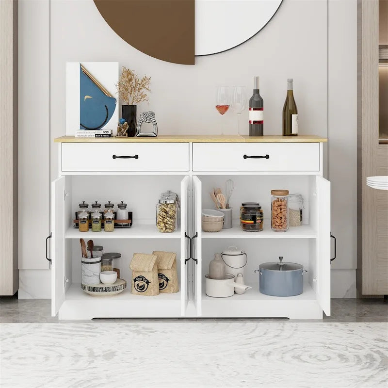 Buffet de style campagnard avec 2 tiroirs et 4 portes