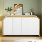 Meuble à quatre portes d'angle arrondies avec panneaux ondulés et étagères réglables, idéal pour un bureau, un salon ou une entrée.