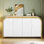 4-door Curved Corner Design Wavy Door Panel Cabinet with Adjustable Shelves, Suitable for Study, Living Room and Entrance