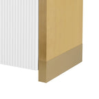 Meuble à quatre portes d'angle arrondies avec panneaux ondulés et étagères réglables, idéal pour un bureau, un salon ou une entrée.