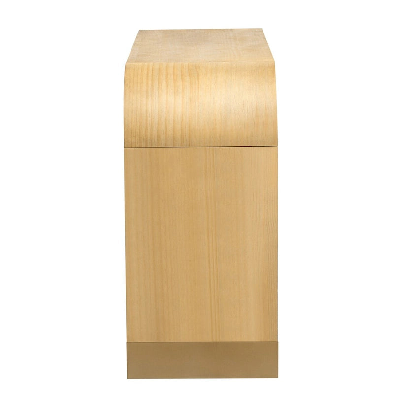 Meuble à quatre portes d'angle arrondies avec panneaux ondulés et étagères réglables, idéal pour un bureau, un salon ou une entrée.