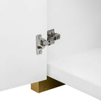 Meuble à quatre portes d'angle arrondies avec panneaux ondulés et étagères réglables, idéal pour un bureau, un salon ou une entrée.