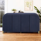 Meuble à quatre portes d'angle arrondies avec panneaux ondulés et étagères réglables, idéal pour un bureau, un salon ou une entrée.