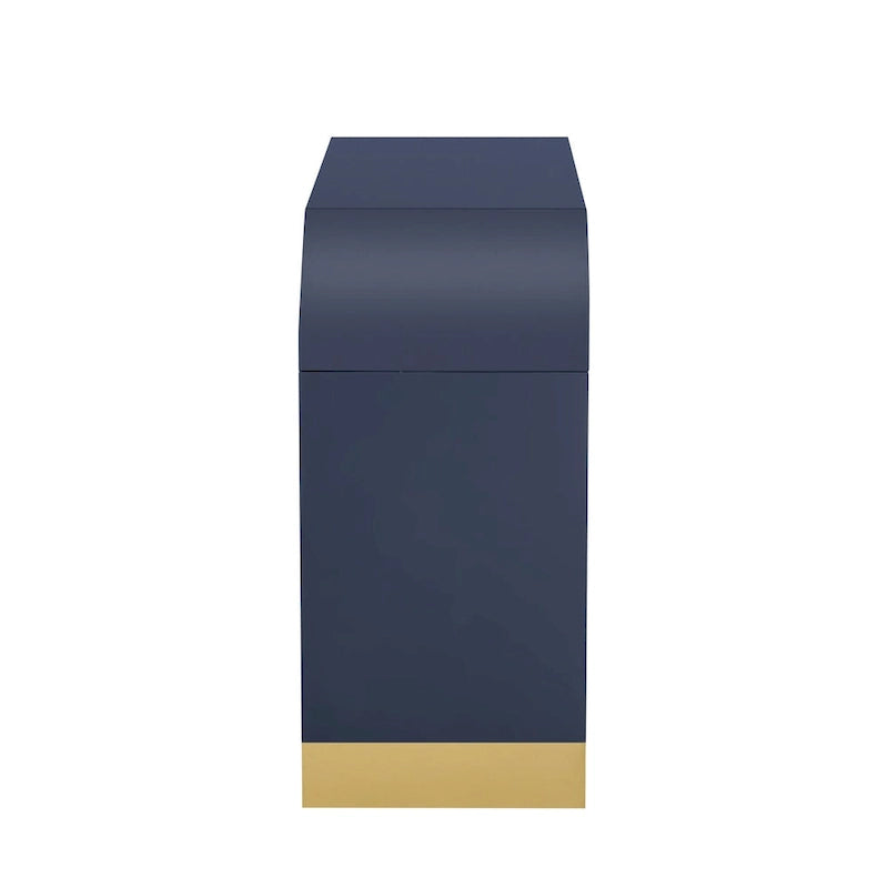 Meuble à quatre portes d'angle arrondies avec panneaux ondulés et étagères réglables, idéal pour un bureau, un salon ou une entrée.