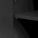 Meuble à quatre portes d'angle arrondies avec panneaux ondulés et étagères réglables, idéal pour un bureau, un salon ou une entrée.