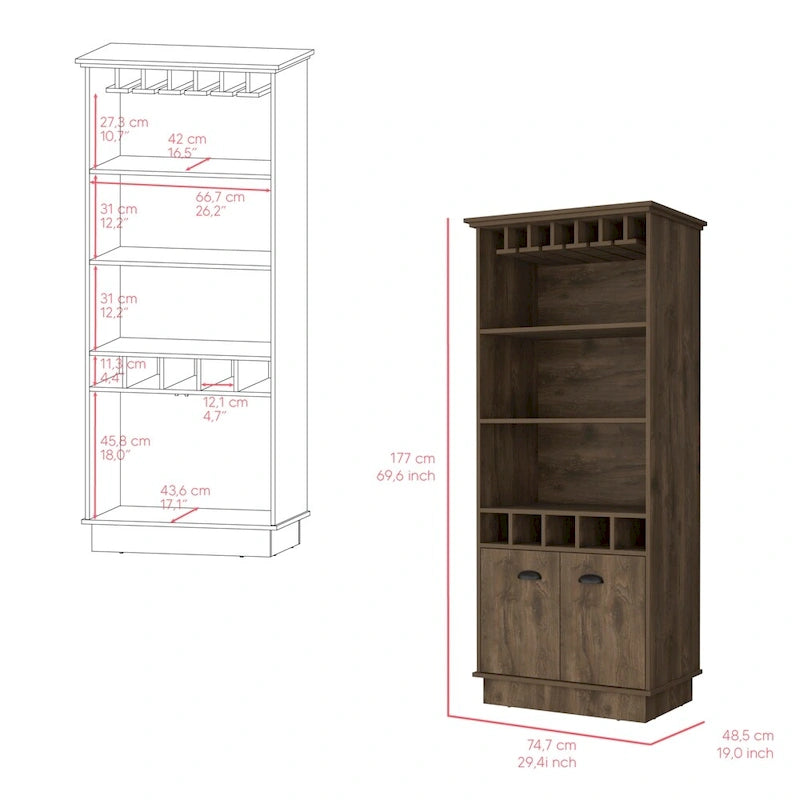 Meuble bar pour cuisine, salle à manger, salon, marron foncé