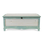 Coffre-banc en bois vert d'eau style shabby chic avec coussin d'assise - L : 36 x l : 16,5 x H : 15