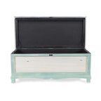 Coffre-banc en bois vert d'eau style shabby chic avec coussin d'assise - L : 36 x l : 16,5 x H : 15