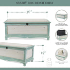 Coffre-banc en bois vert d'eau style shabby chic avec coussin d'assise - L : 36 x l : 16,5 x H : 15