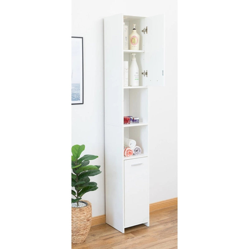 Colonne de rangement pour linge de salle de bain sur pied, blanche
