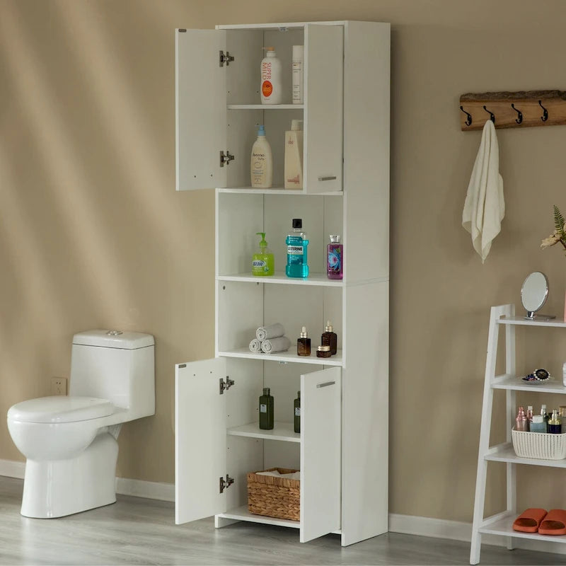 Colonne de rangement pour linge de salle de bain sur pied, blanche