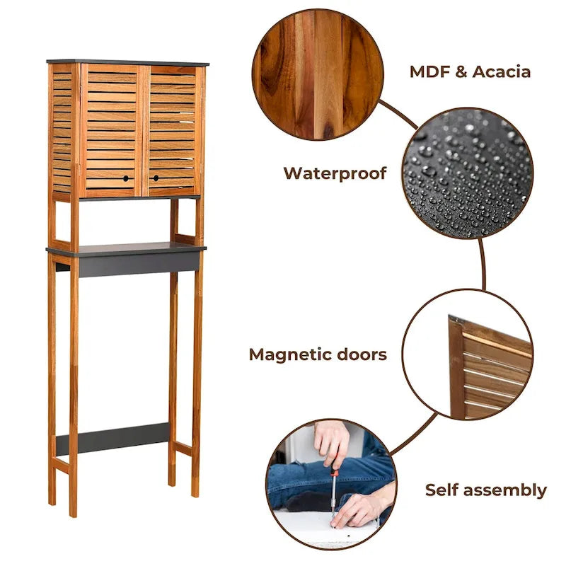 Armoire de rangement à installer au-dessus des toilettes, avec portes à double ventilation - 69 cm (H) x 24 cm (L) x 9 cm (P)