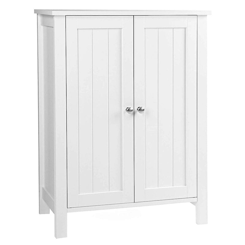 Meuble de rangement de salle de bain au sol avec double porte et étagère réglable, blanc - 60 x 30 x 80 cm