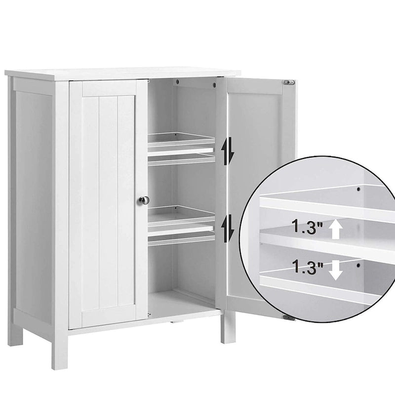 Meuble de rangement de salle de bain au sol avec double porte et étagère réglable, blanc - 60 x 30 x 80 cm